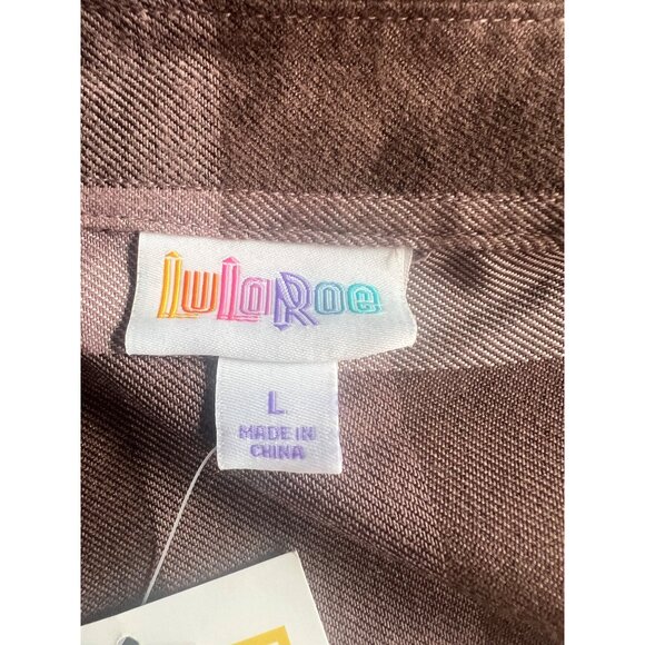 LuLaRoe Abigail Flannel Long-Sleeve Button-Up Plaid Shirt Pink/Brown Large - Picture 5 of 16